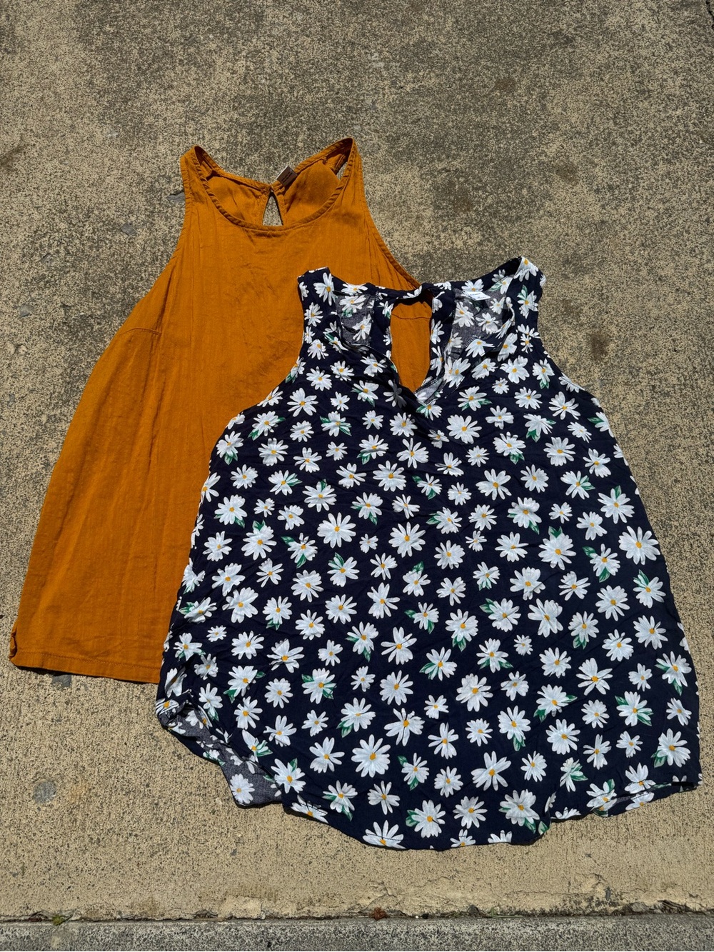 Old Navy Navy Floral Daisy Print & Mustard Tank Set Medium